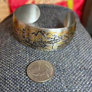 Reed and Barton Damascene Silver and Gold tone Cuff Bracelet